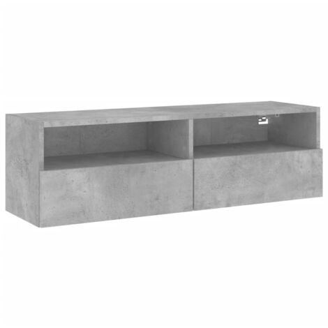 Meuble TV mural gris béton 100x30x30 bois d'ingénierie (1/5)