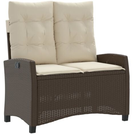 Banc inclinable de jardin avec coussins marron résine tressée (1/5)