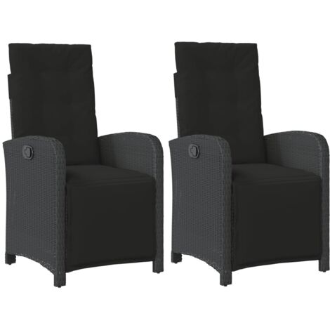 Chaises inclinables de jardin lot de 2 repose-pied noir rotin (1/5)