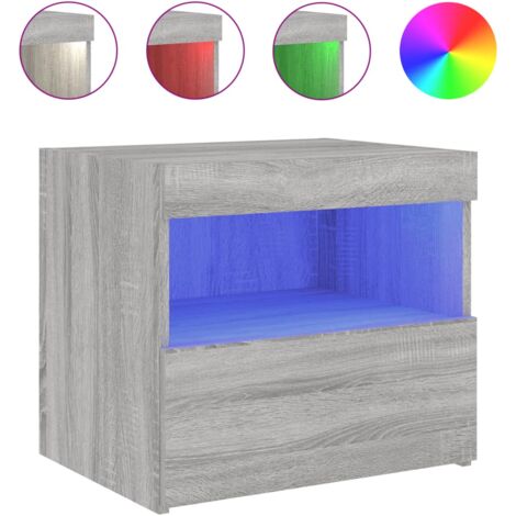 Table de chevet avec lumières LED sonoma gris 50x40x45 (1/5)