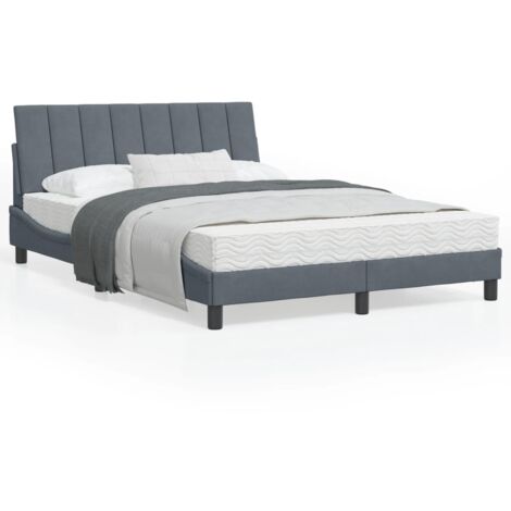 Cadre de lit avec tête de lit Gris foncé 140x190 Velours (1/5)