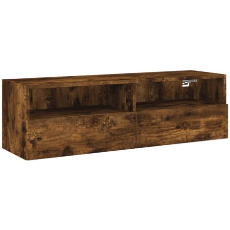 Meuble TV mural chêne fumé 100x30x30 bois d'ingénierie (1/5)