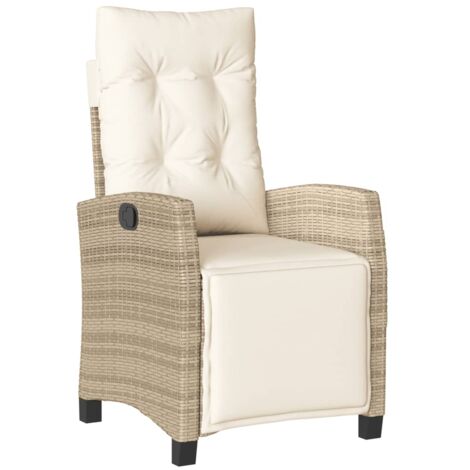 Chaise inclinable de jardin et repose-pied beige résine tressée (1/5)