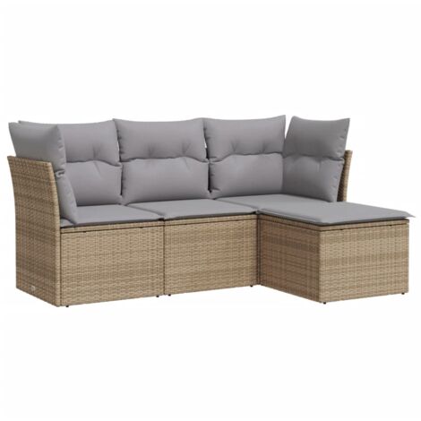 Salon de jardin avec coussins 4 pcs beige résine tressée (1/3)