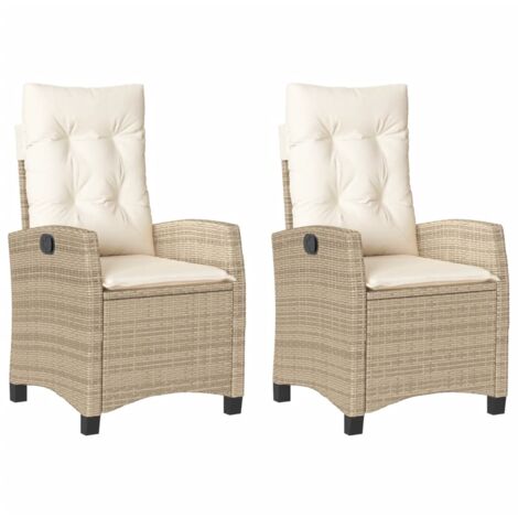 Chaises inclinables de jardin lot de 2 et coussins beige rotin (1/5)