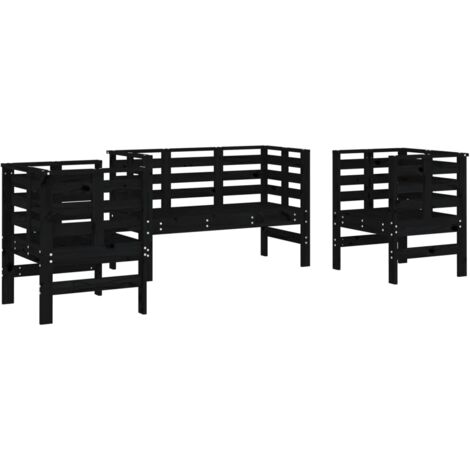 Salon de jardin 3 pcs noir bois massif de pin (1/5)