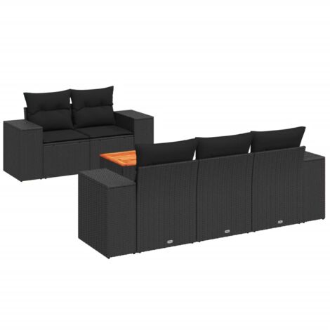 Salon de jardin 6 pcs avec coussins noir résine tressée (1/3)