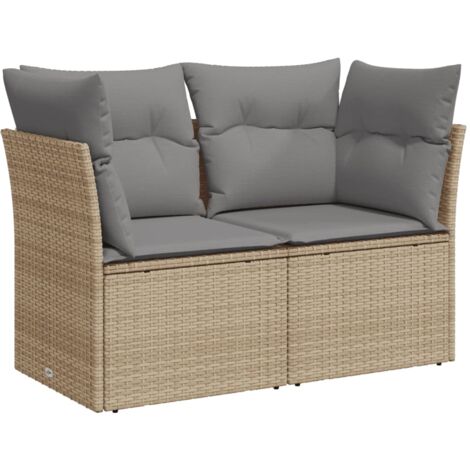 Canapé de jardin avec coussins 2 places beige résine tressée (1/5)