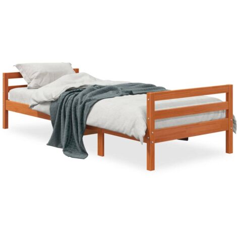 Cadre de lit marron 90x190 bois de pin massif (1/5)