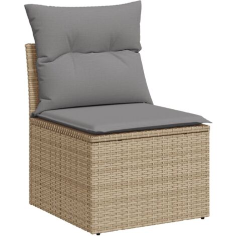 Canapé de jardin sans accoudoirs coussins beige résine tressée (1/5)