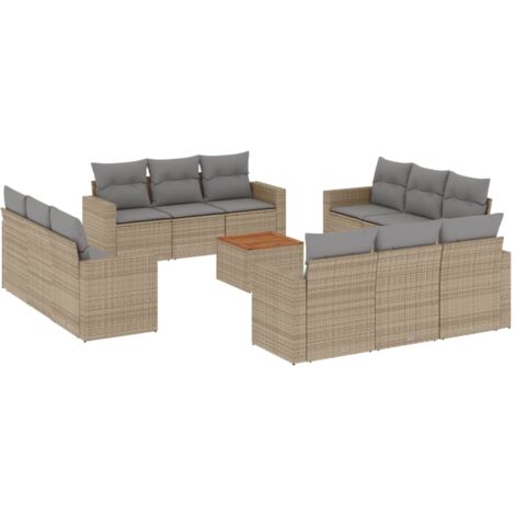 Salon de jardin avec coussins 13 pcs beige résine tressée (1/3)