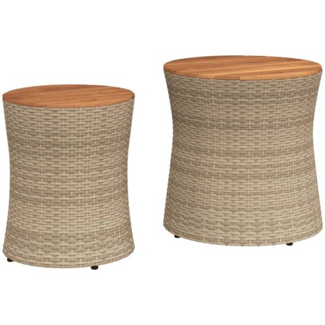 Tables d'appoint de jardin 2pcs dessus en bois beige poly rotin (1/5)
