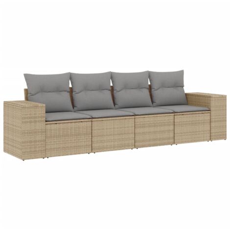 Salon de jardin avec coussins 4 pcs beige résine tressée (1/3)