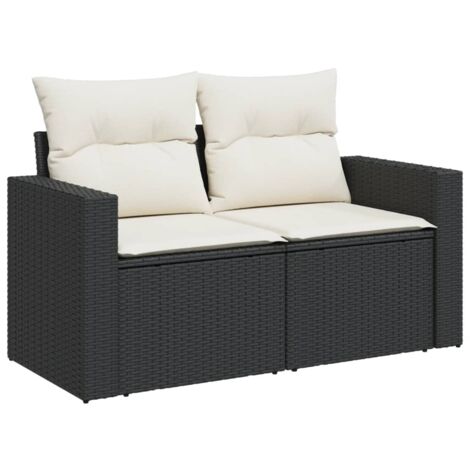 Canapé de jardin avec coussins 2 places noir résine tressée (1/5)