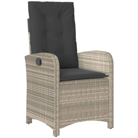 Chaise inclinable de jardin coussins gris clair résine tressée (1/5)