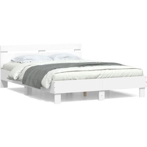 Cadre de lit avec tête de lit blanc 150x200 bois d'ingénierie (1/5)