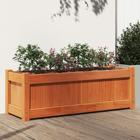 Jardinière Colonne En Bois Acacia Marron - 70x33x33 Cm - Avec Insert Plastique Noir - Style Rustique