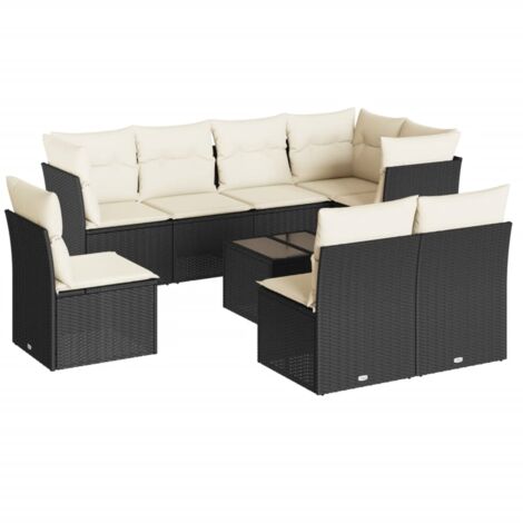 Salon de jardin 9 pcs avec coussins noir résine tressée (1/3)