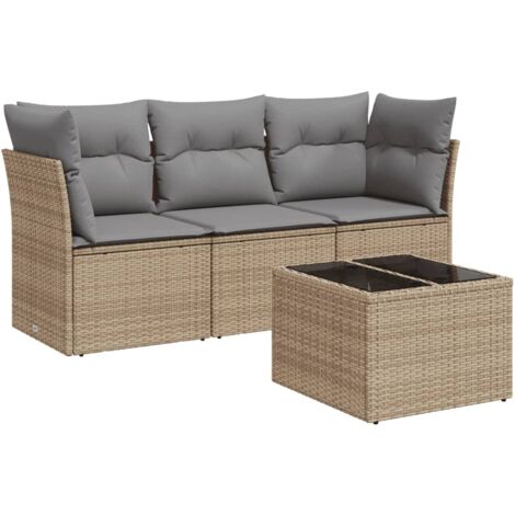 Salon de jardin avec coussins 4 pcs beige résine tressée (1/3)