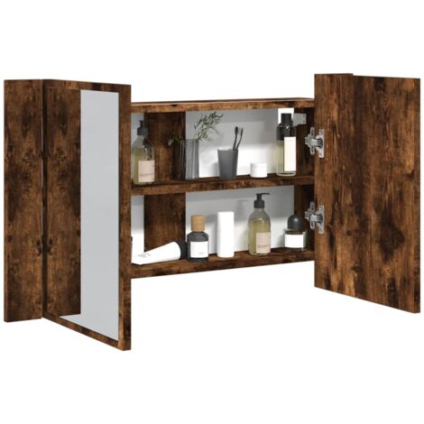 Armoire à miroir à LED de bain chêne fumé 80x12x45 acrylique (1/5)