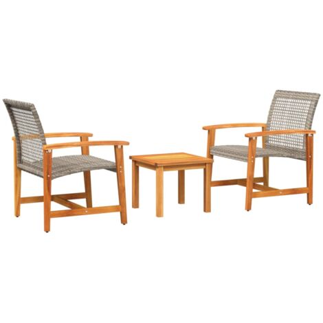 Ensemble de bistro 3 pcs gris résine tressée et bois d'acacia (1/5)