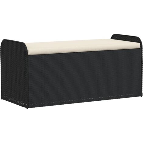 Banc de rangement avec coussin noir 115x51x52 résine tressée (1/5)