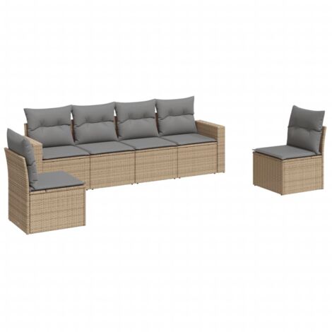 Salon de jardin avec coussins 6 pcs beige résine tressée (1/3)