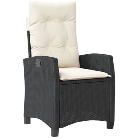Chaise inclinable de jardin avec coussins noir résine tressée (1/5)