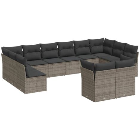 Salon de jardin avec coussins 12 pcs gris résine tressée (1/3)