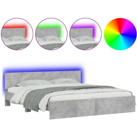 Cadre de lit avec tête de lit et LED gris béton 200x200 (1/5)
