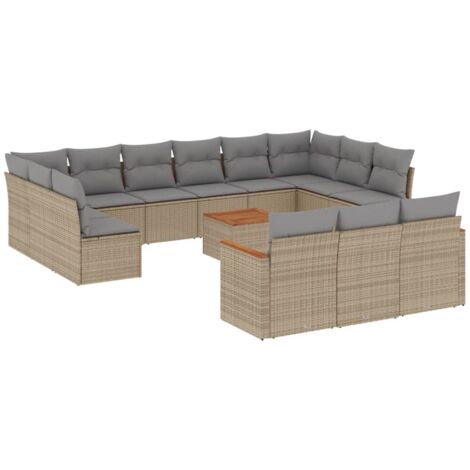 Salon de jardin avec coussins 14 pcs beige résine tressée (1/3)