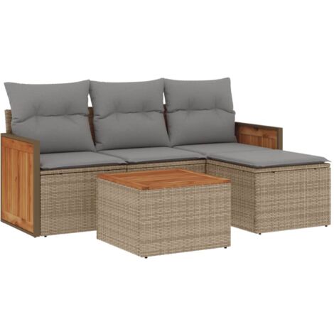 Salon de jardin avec coussins 5 pcs beige résine tressée (1/3)