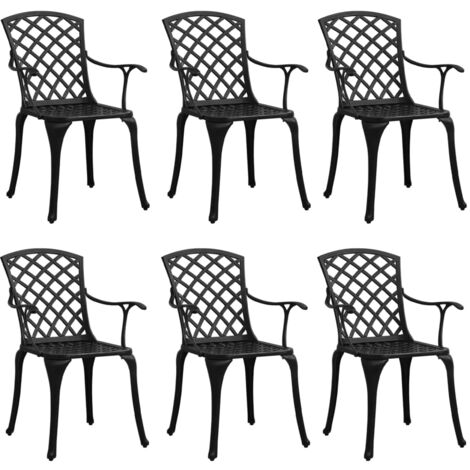 Chaises de jardin lot de 6 fonte d'aluminium noir (1/5)