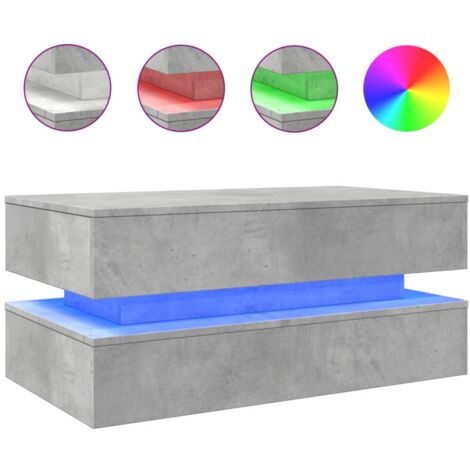 Table basse avec lumières LED gris béton 90x50x40 (1/5)