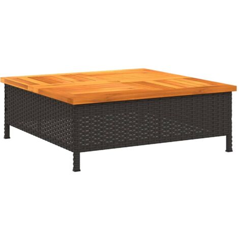Table de jardin noir 70x70x25 résine tressée et bois acacia (1/5)