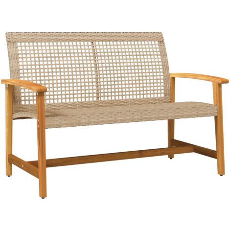 Banc de jardin beige 112cm résine tressée et bois d'acacia (1/5)