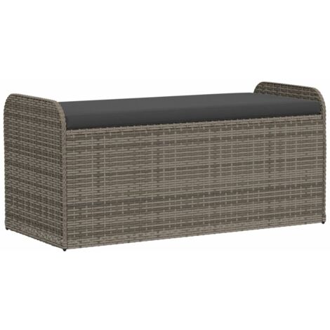 Banc de rangement avec coussin gris 115x51x52 résine tressée (1/5)
