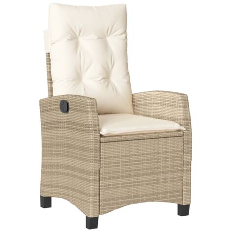 Chaise inclinable de jardin avec coussins beige résine tressée (1/5)