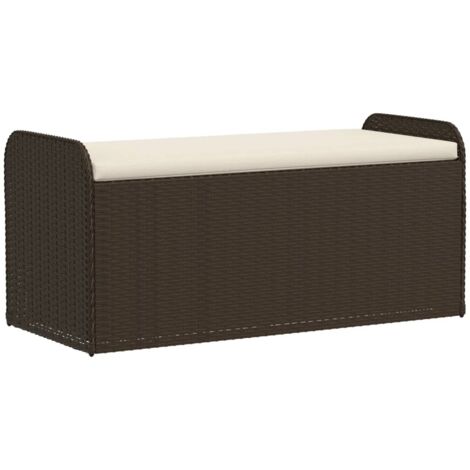 Banc de rangement et coussin marron 115x51x52 résine tressée (1/5)