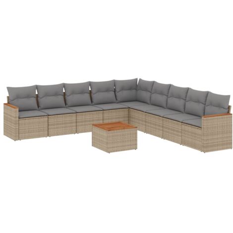 Salon de jardin avec coussins 10 pcs beige résine tressée (1/3)