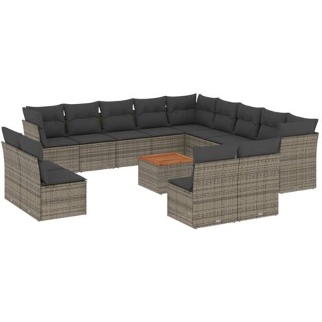 Salon de jardin avec coussins 14 pcs gris résine tressée (1/3)