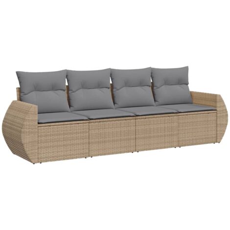 Salon de jardin avec coussins 4 pcs beige résine tressée (1/3)