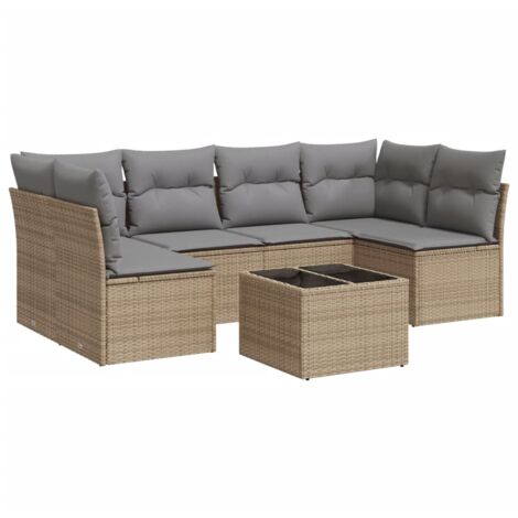 Salon de jardin avec coussins 7 pcs beige résine tressée (1/3)
