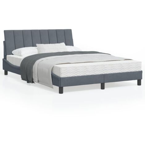 Cadre de lit avec tête de lit Gris foncé 140x200 Velours (1/5)