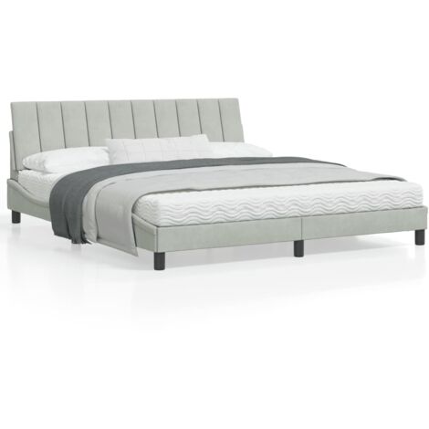 Cadre de lit avec tête de lit Gris clair 180x200 Velours (1/5)
