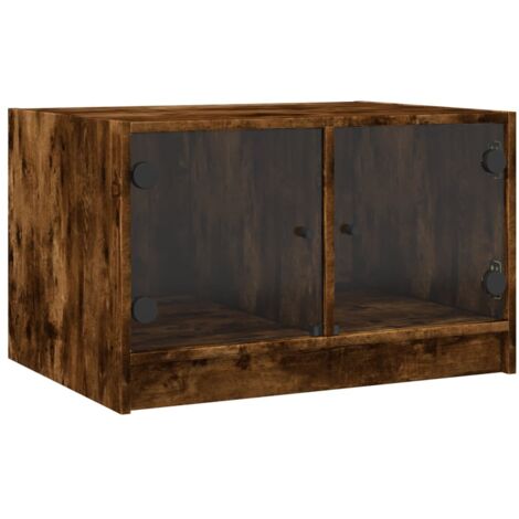 Table basse avec portes en verre chêne fumé 68x50x42 (1/5)