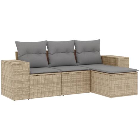 Salon de jardin avec coussins 4 pcs beige résine tressée (1/3)