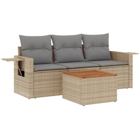 Salon de jardin avec coussins 4pcs mélange beige résine tressée (1/3)