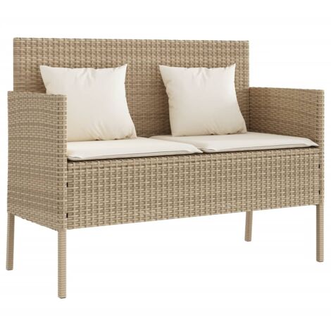 Banc de jardin avec coussins beige résine tressée (1/5)