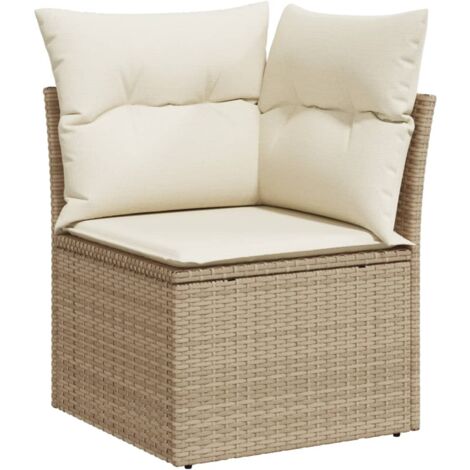 Canapé d'angle de jardin avec coussins beige résine tressée (1/5)